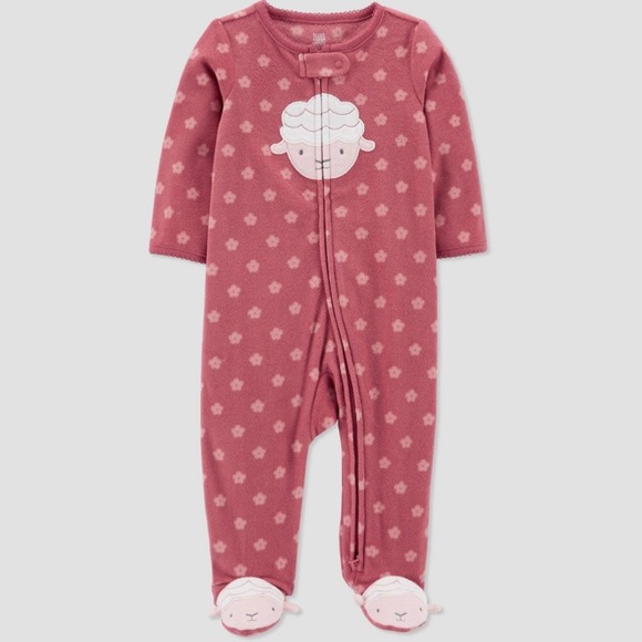 Carter's Just One You® Baby Girls' Lamb Dot Microfleece Footed Pajama Pink - Picture 1 of 3